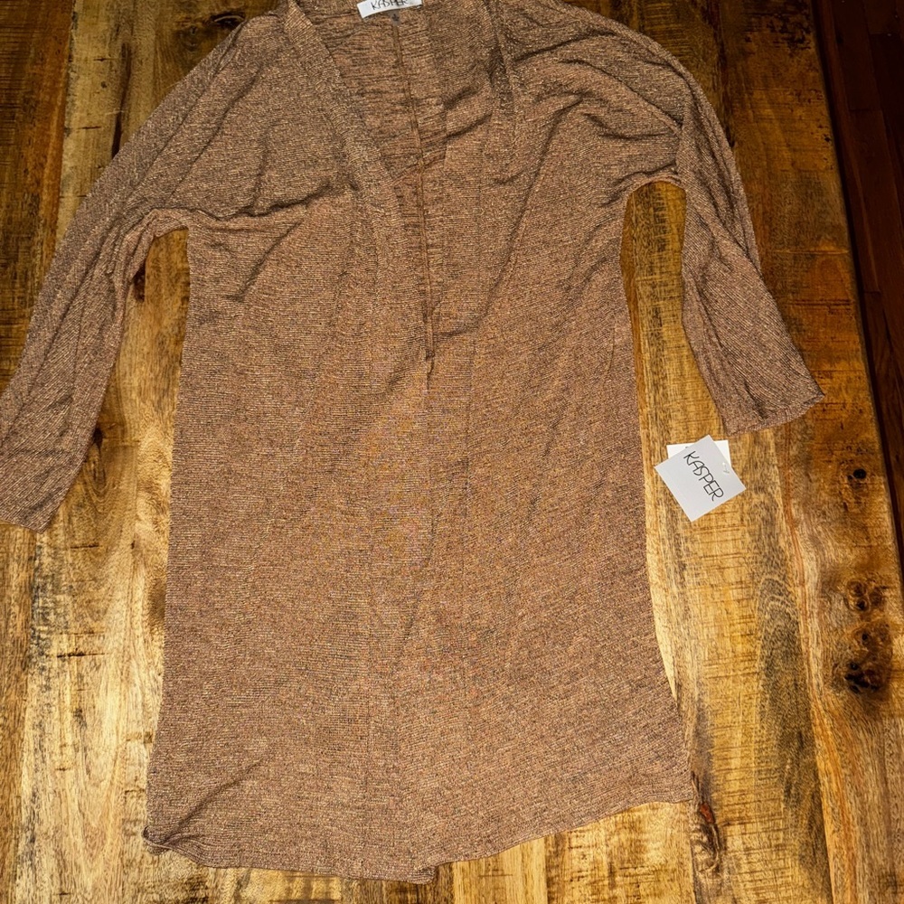 Kasper Shimmering Bronze Knit cardigan Top semi sheer size small NEW NWT
